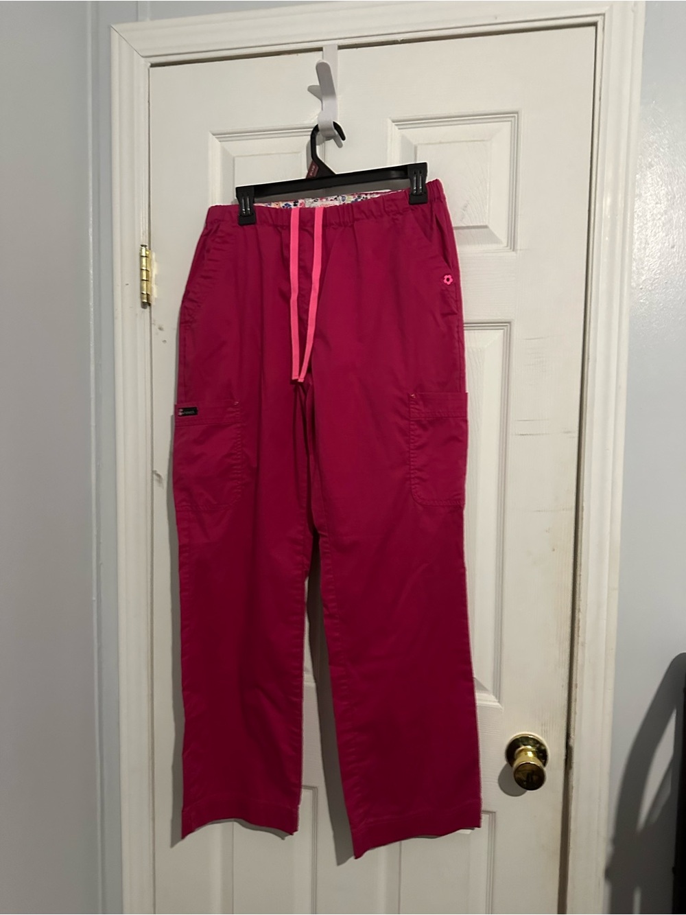 Hot Pink Medical Scrub Pants with Contrast Drawstring